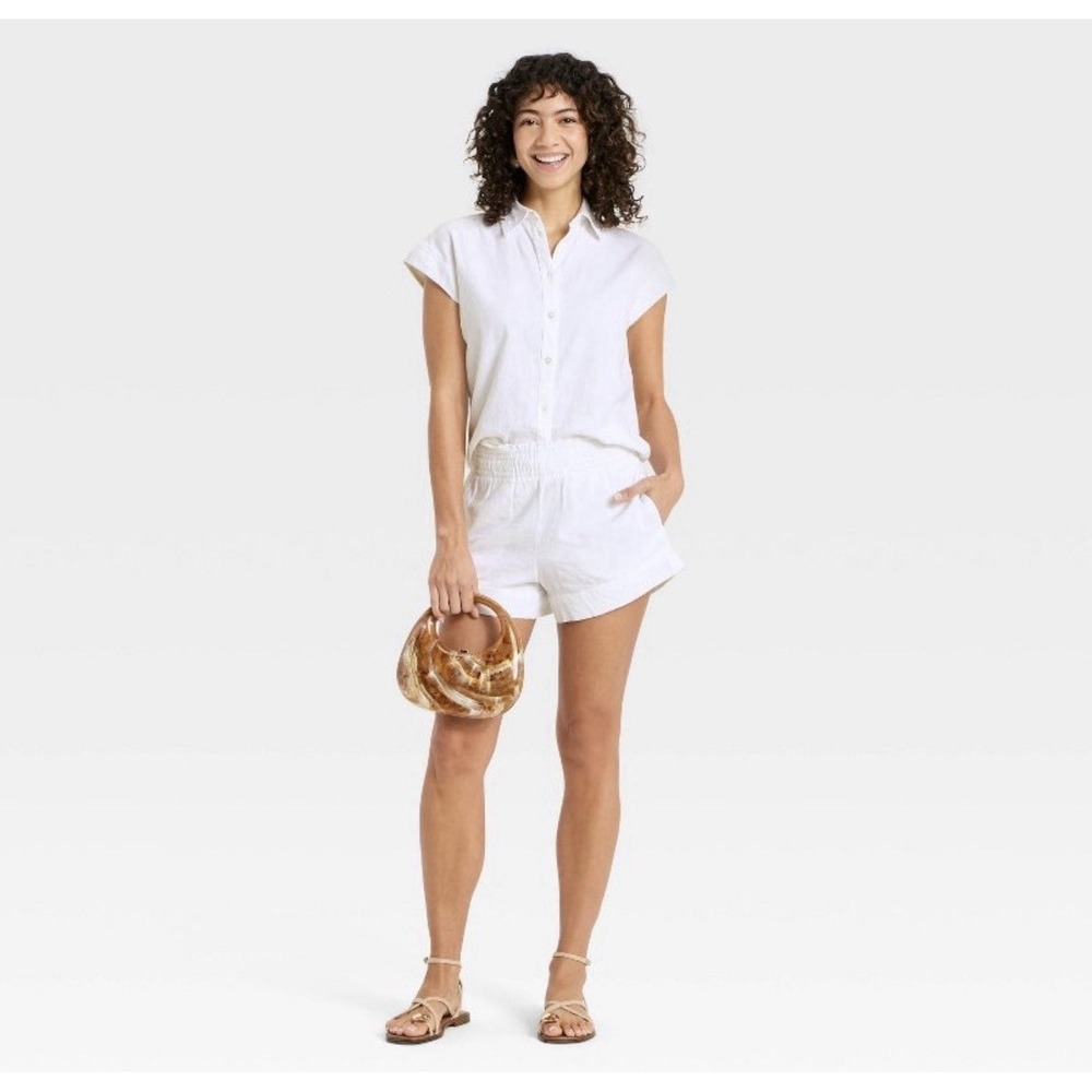 A New Day High Rise Linen Blend Pull-On Shorts Women's Size Large Ivory